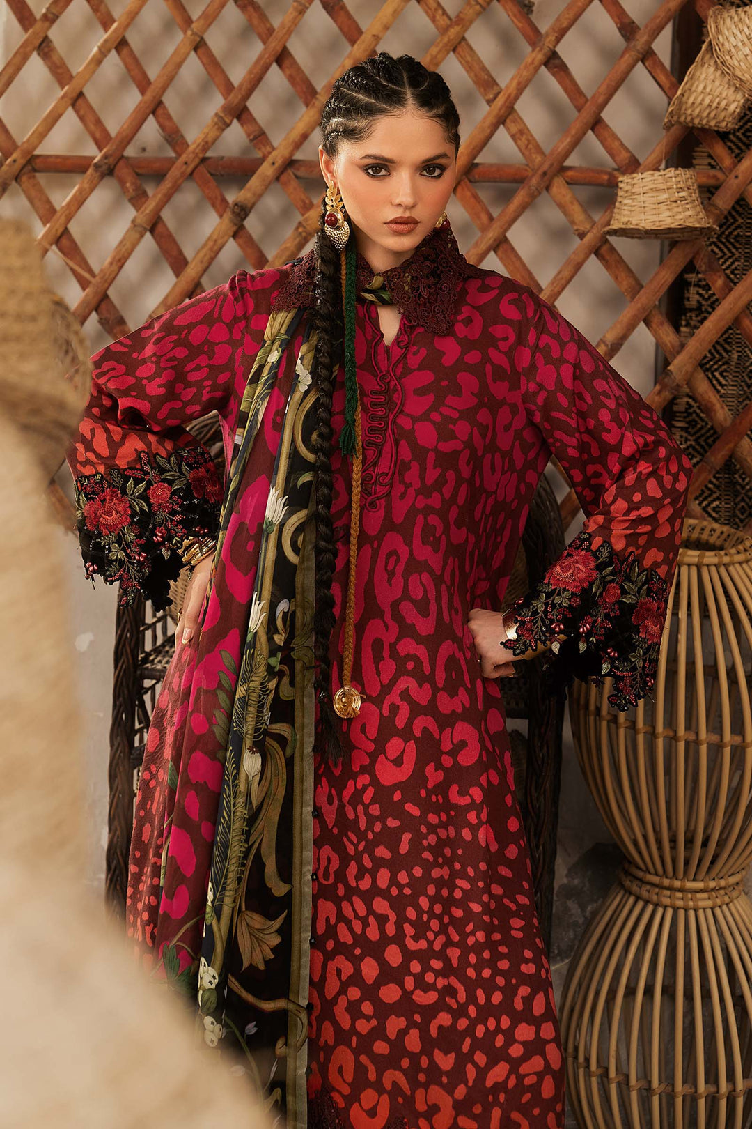 Maria B M.Prints 1A maroon linen unstitched suit – view 1