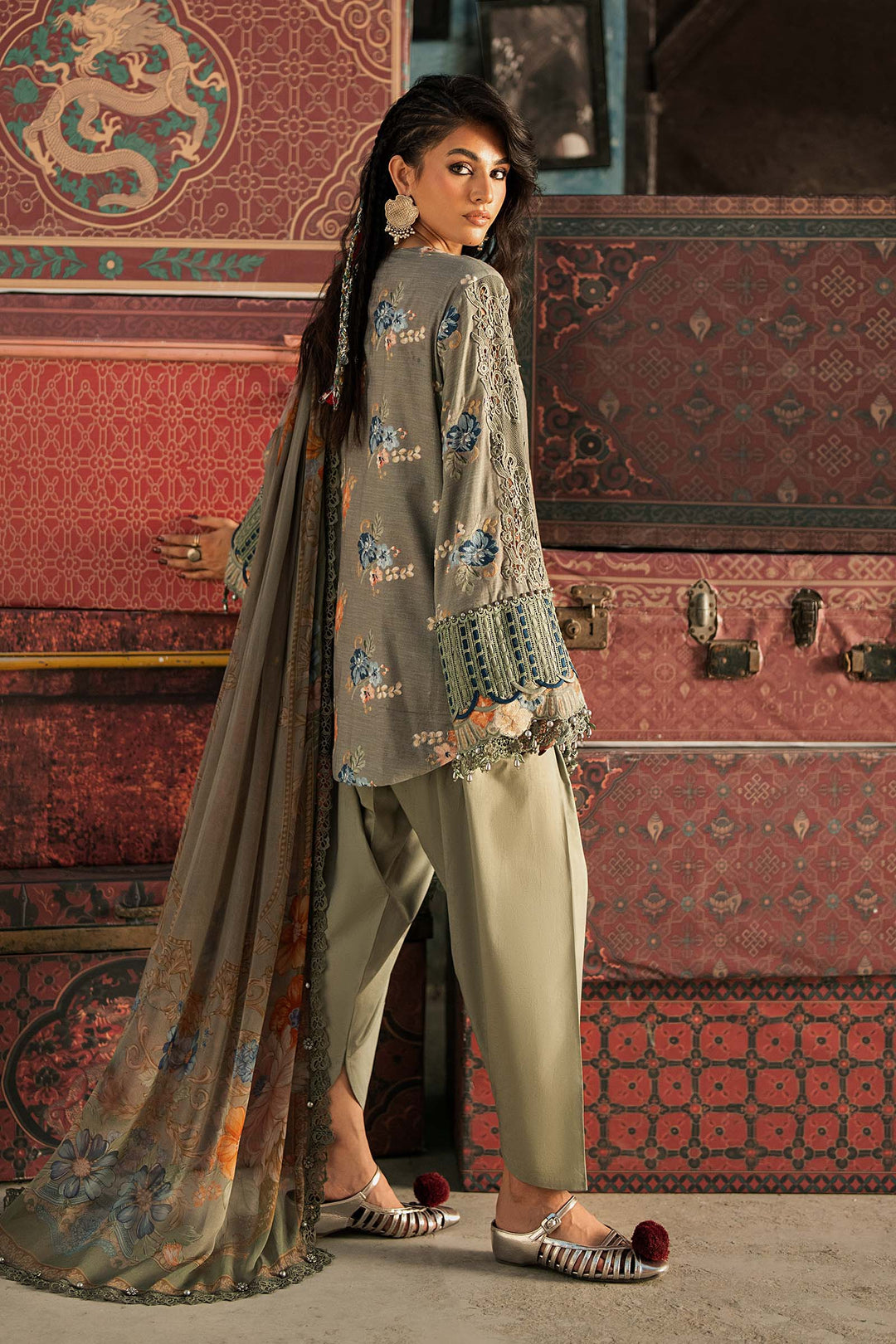 Maria B M.Prints 3A sage green cambric unstitched suit – view 3