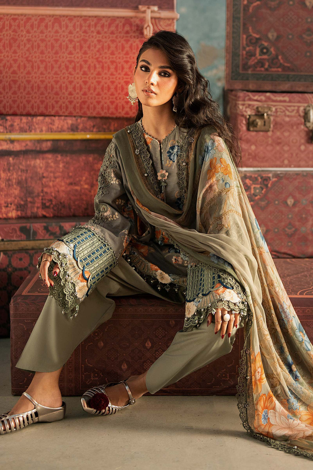 Maria B M.Prints 3A sage green cambric unstitched suit – view 4