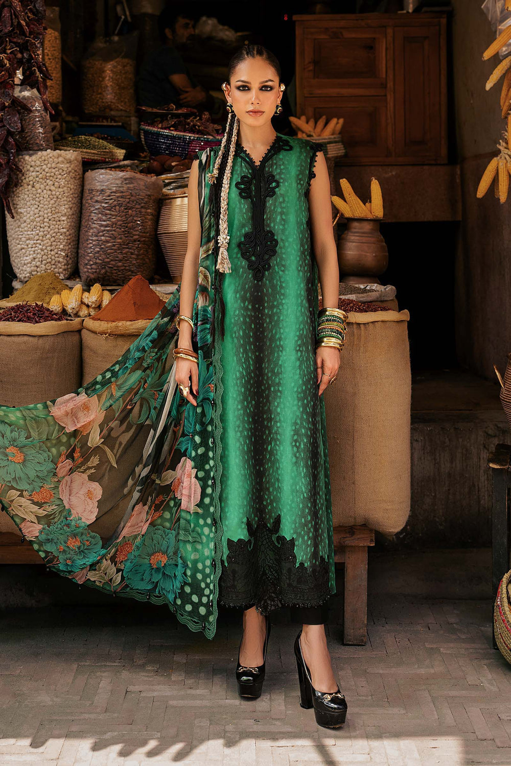 Maria B M.Prints 5A green linen unstitched suit – view 2