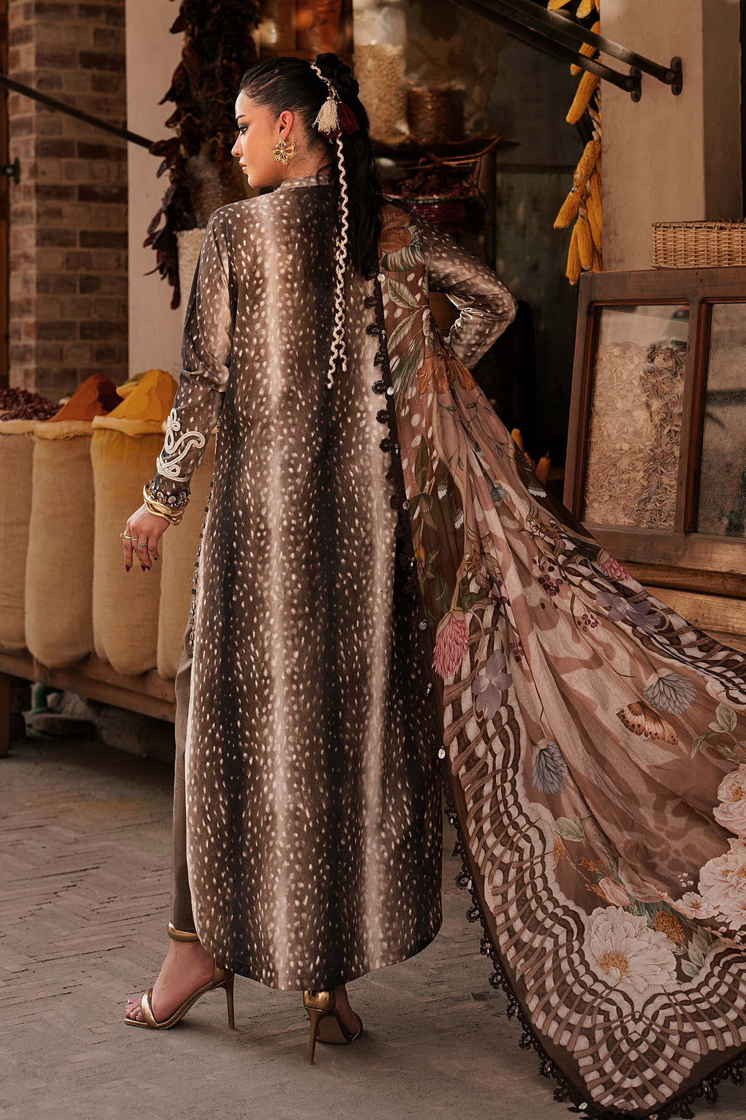 Maria B M.Prints 5B brown linen unstitched suit – view 5
