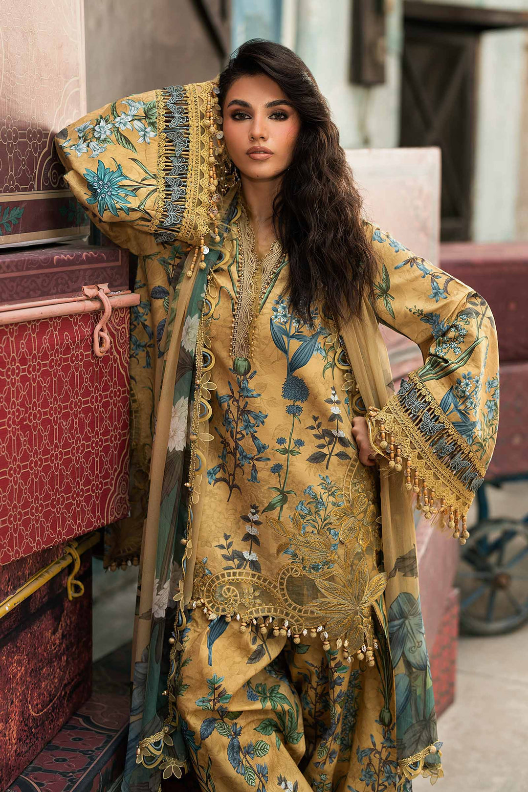 Maria B M.Prints 6A mustard cambric unstitched suit – view 1