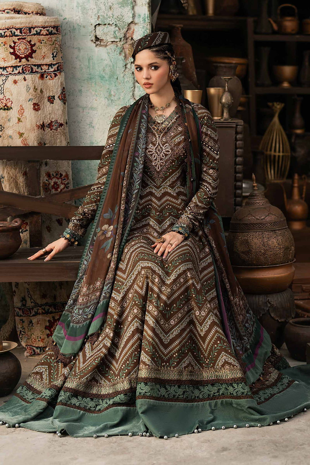 Maria B M.Prints 7A brown cambric unstitched anarkali suit – view 4