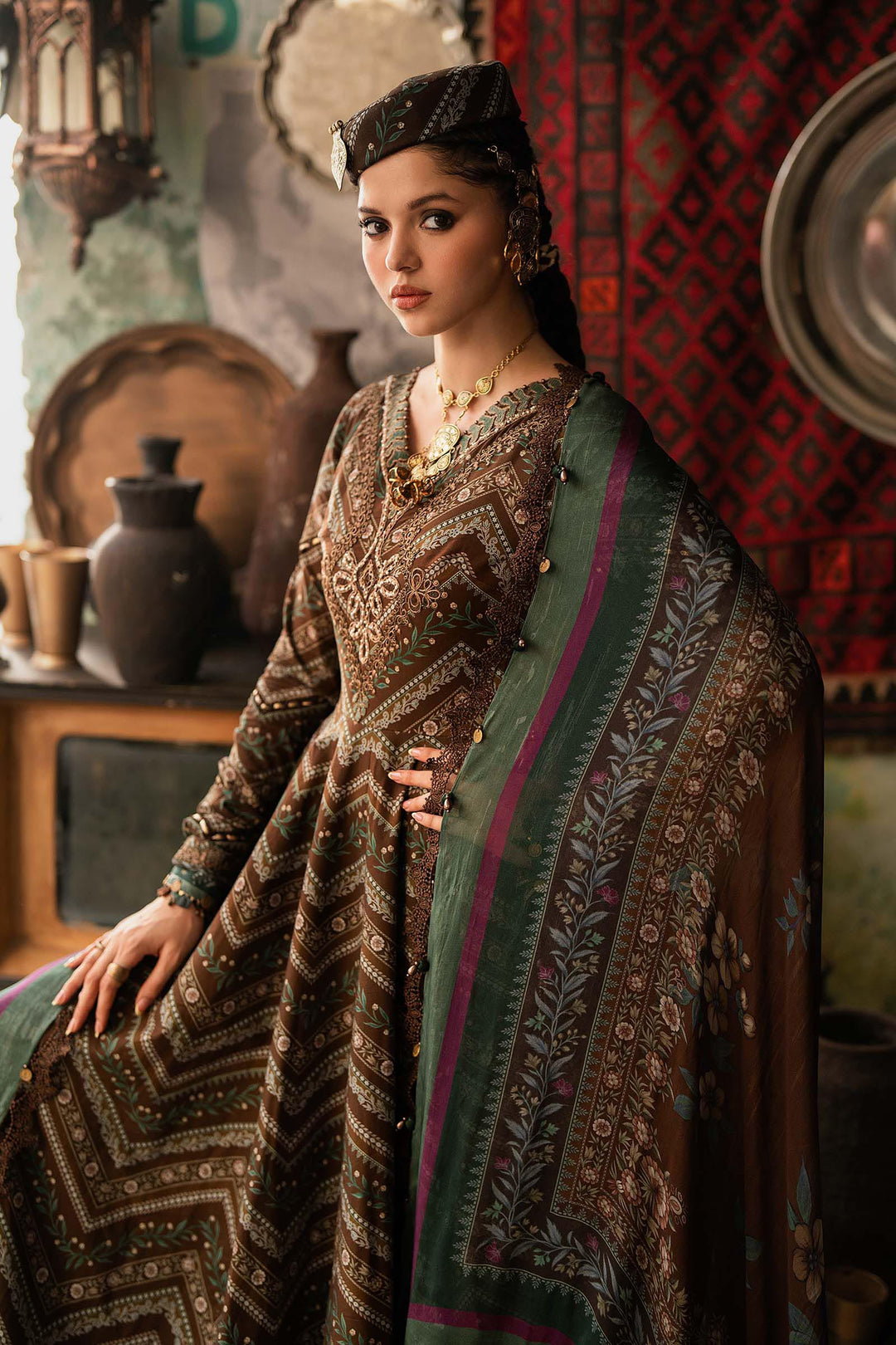 Maria B M.Prints 7A brown cambric unstitched anarkali suit – view 6