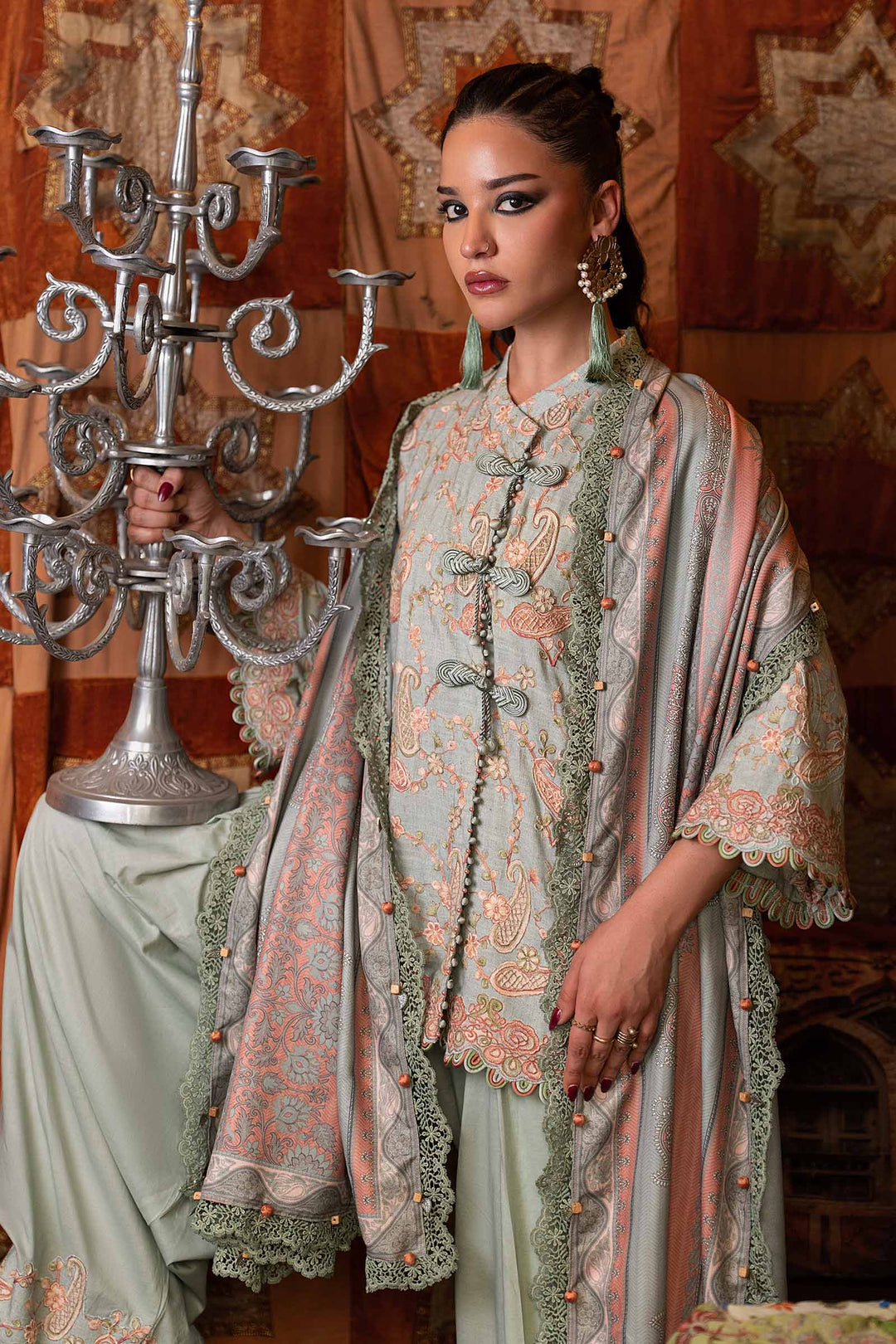 Maria B M.Prints 8B sea green Irish linen unstitched suit – view 2