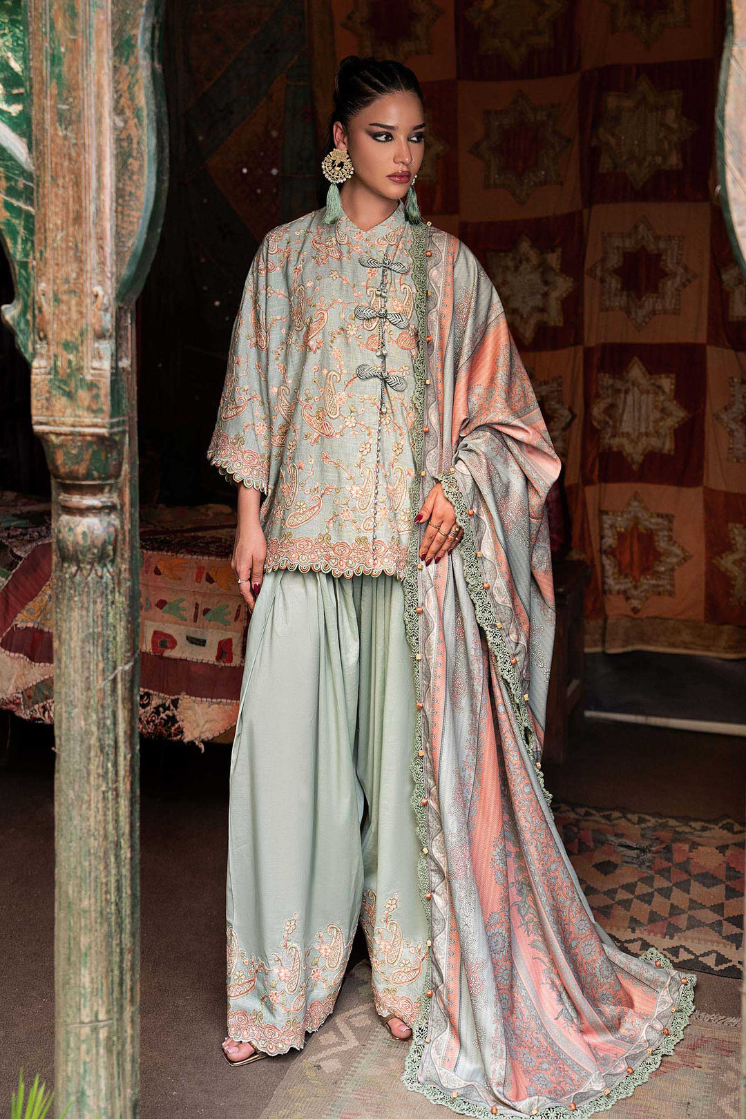 Maria B M.Prints 8B sea green Irish linen unstitched suit – view 3