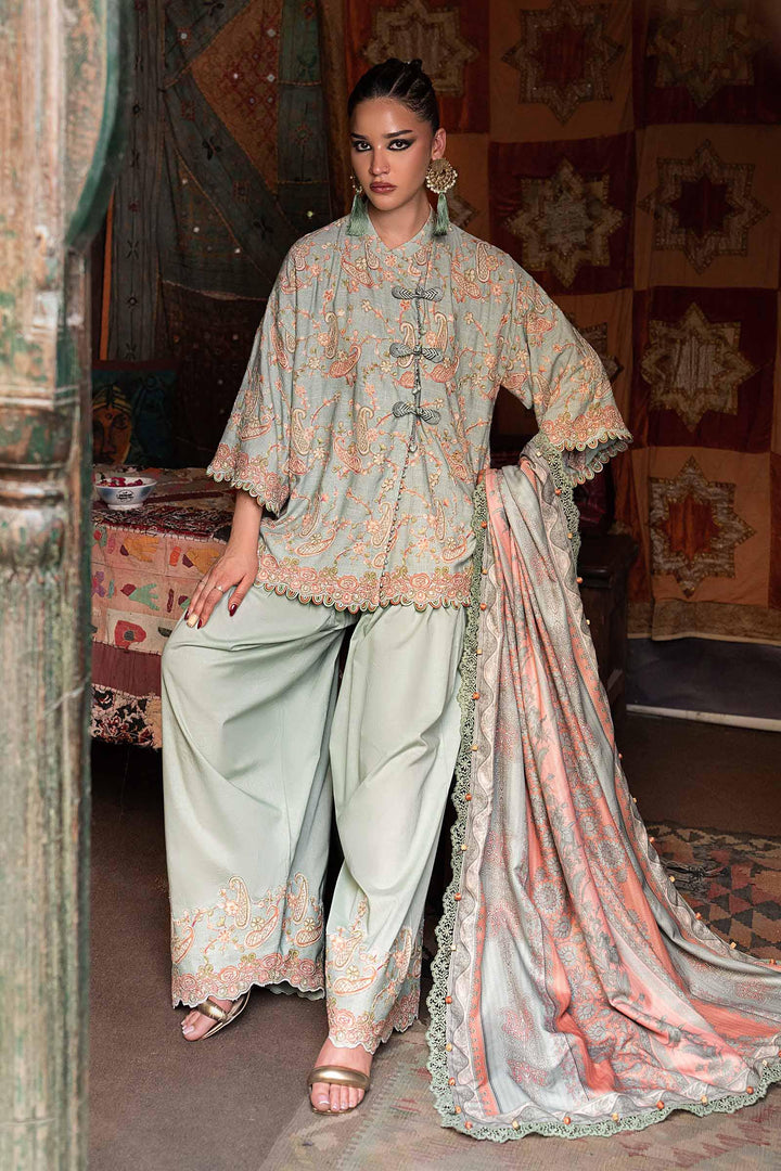 Maria B M.Prints 8B sea green Irish linen unstitched suit – view 4