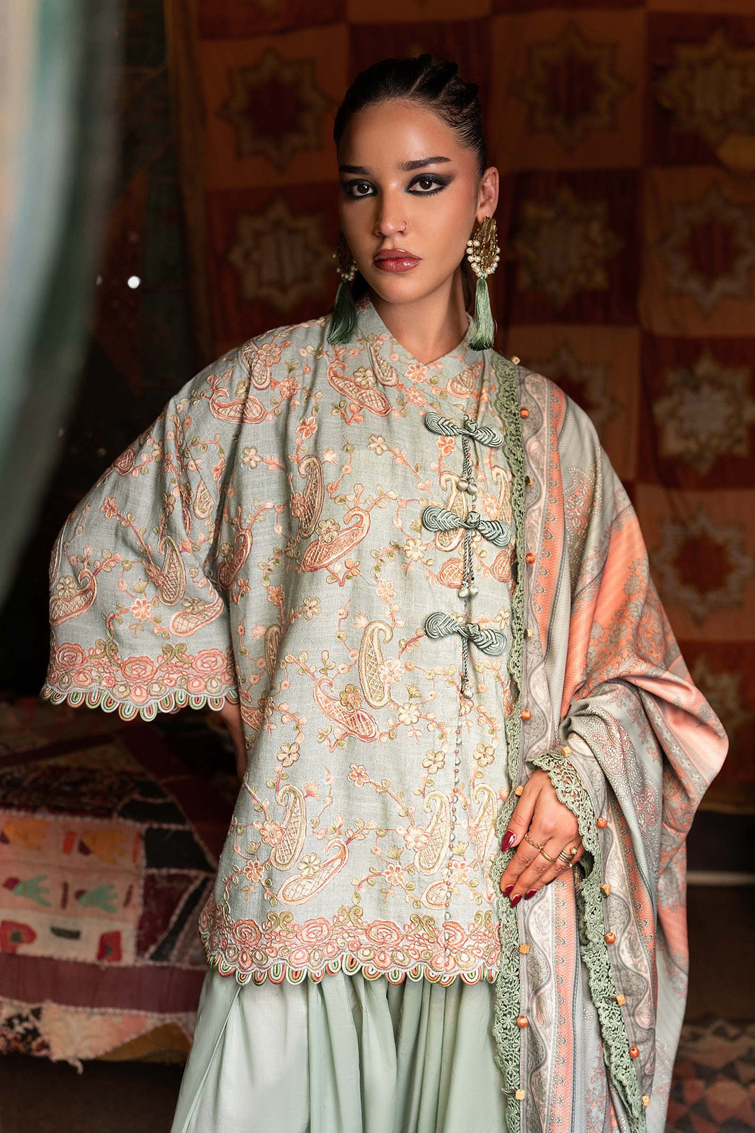 Maria B M.Prints 8B sea green Irish linen unstitched suit – view 1