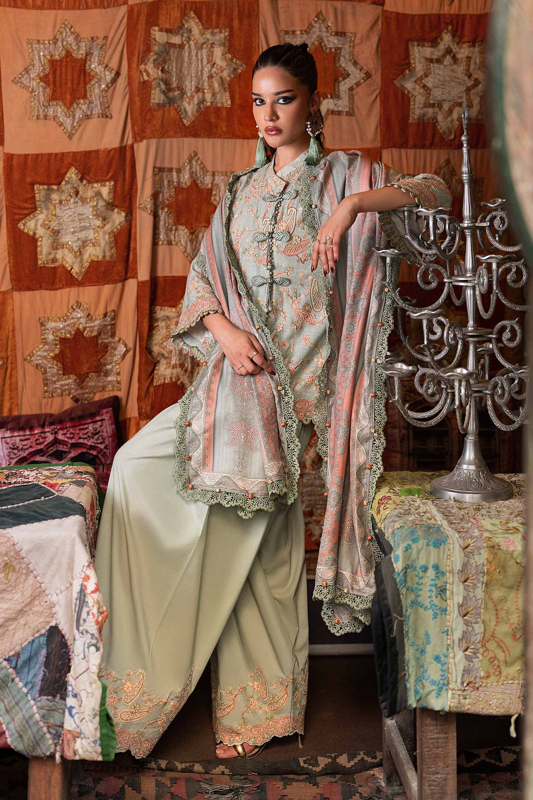 Maria B M.Prints 8B sea green Irish linen unstitched suit – view 7